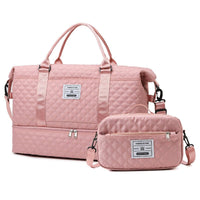 Checkered Dry-Wet Separation Sports Tote Bag Yoga Fitness Bag Large Capacity Shoe Compartment Travel Bag - Level Up Fitness Shop