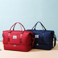 Checkered Dry-Wet Separation Sports Tote Bag Yoga Fitness Bag Large Capacity Shoe Compartment Travel Bag - Level Up Fitness Shop
