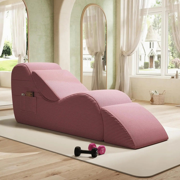 Corduroy Yoga Sofa - All Sponge Filled Stretching Lounge Chair with Side Pocket for Home Fitness & Relaxation - Level Up Fitness Shop