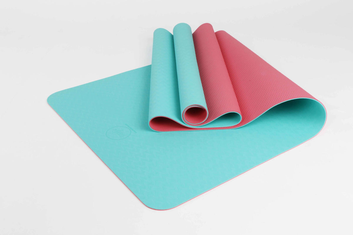 2-tone pink and turquoise TPE yoga mat