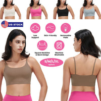 Women Strap Sport Bras Padded StrappyÊCrop Square Neck Low Impact Bras SexyÊFitnessÊTank Tops with Removable Pads Flat Straps for Gym Yoga Workout Run