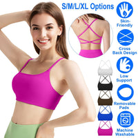 Women Cross Back Sport Bras Padded StrappyÊCrop Open Back Low Impact Bras SexyÊFitnessÊTank Tops with Removable Pads Thin Straps for Gym Yoga Workout