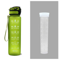 1L motivational water bottle for fitness Green
