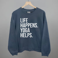 Life Happens Yoga Helps shirt in dark navy