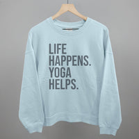 Life Happens Yoga Helps shirt in light blue