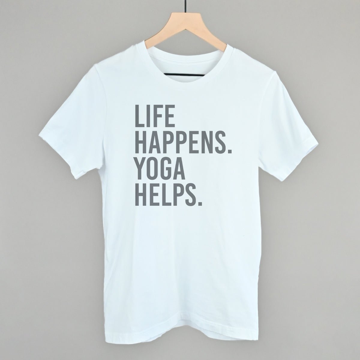 Life Happens Yoga Helps shirt in light blue