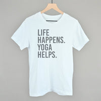 Life Happens Yoga Helps shirt in light blue