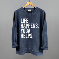 Life Happens Yoga Helps shirt in dark navy