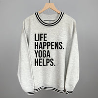Life Happens Yoga Helps shirt in gray