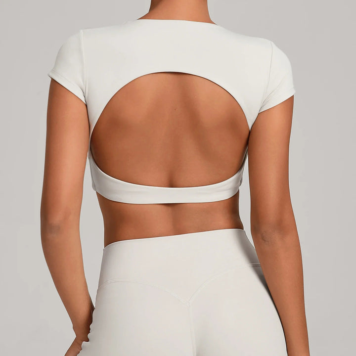 No Padded Women's Yoga T-shirt Short Sleeves Bra Backless Fitness Top Beautiful Back Gym Clothes Form-fitting Running Tee - Level Up Fitness Shop