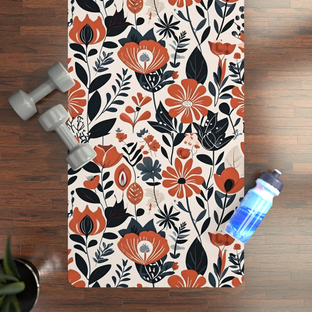 DipaliZ Orange Flowers Yoga Mat Non-slip Rubber Suede 3mm