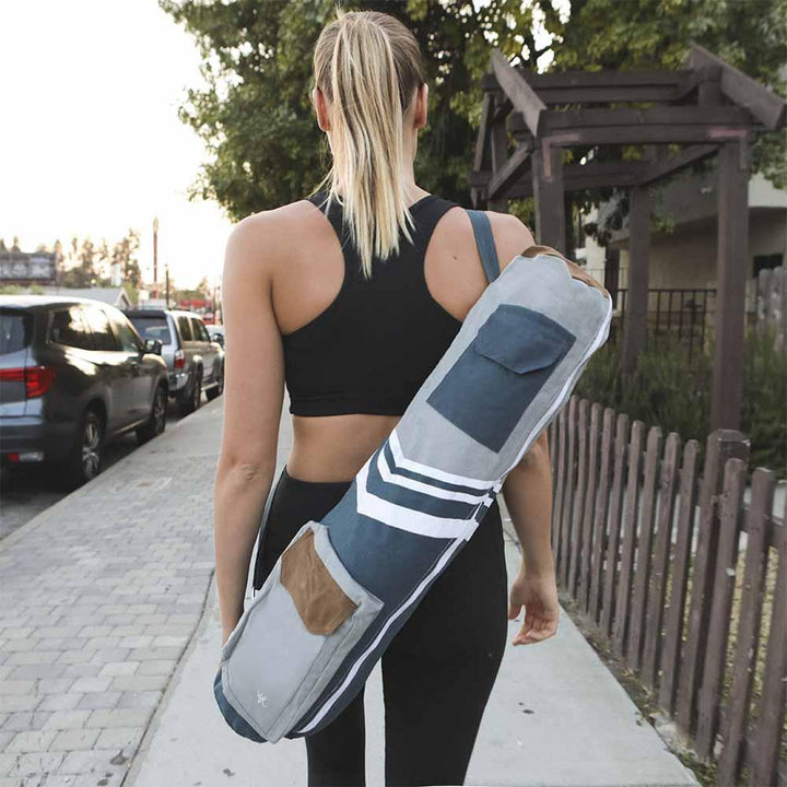 Organic Yoga Mat Bag - Blue & Grey - Level Up Fitness Shop