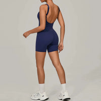 Padded Sports Jumpsuit Short Women Yoga Sets Gym Bodysuits Sexy Backless Fitness Jumpsuits Female Push Up Workout Overalls - Level Up Fitness Shop