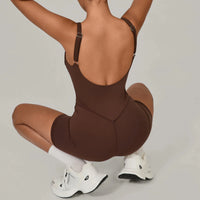 Padded Sports Jumpsuit Short Women Yoga Sets Gym Bodysuits Sexy Backless Fitness Jumpsuits Female Push Up Workout Overalls - Level Up Fitness Shop
