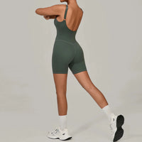 Padded Sports Jumpsuit Short Women Yoga Sets Gym Bodysuits Sexy Backless Fitness Jumpsuits Female Push Up Workout Overalls - Level Up Fitness Shop