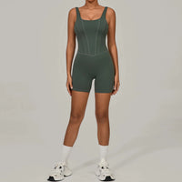 Padded Sports Jumpsuit Short Women Yoga Sets Gym Bodysuits Sexy Backless Fitness Jumpsuits Female Push Up Workout Overalls - Level Up Fitness Shop