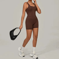 Padded Sports Jumpsuit Short Women Yoga Sets Gym Bodysuits Sexy Backless Fitness Jumpsuits Female Push Up Workout Overalls - Level Up Fitness Shop