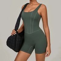 Padded Sports Jumpsuit Short Women Yoga Sets Gym Bodysuits Sexy Backless Fitness Jumpsuits Female Push Up Workout Overalls - Level Up Fitness Shop