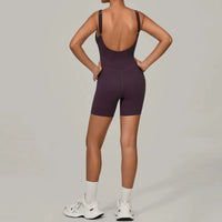 Padded Sports Jumpsuit Short Women Yoga Sets Gym Bodysuits Sexy Backless Fitness Jumpsuits Female Push Up Workout Overalls - Level Up Fitness Shop