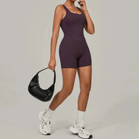 Padded Sports Jumpsuit Short Women Yoga Sets Gym Bodysuits Sexy Backless Fitness Jumpsuits Female Push Up Workout Overalls - Level Up Fitness Shop