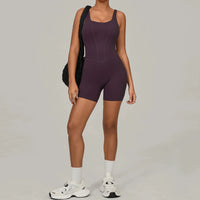 Padded Sports Jumpsuit Short Women Yoga Sets Gym Bodysuits Sexy Backless Fitness Jumpsuits Female Push Up Workout Overalls - Level Up Fitness Shop