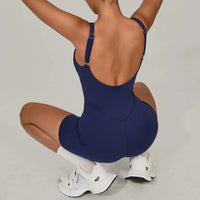 Padded Sports Jumpsuit Short Women Yoga Sets Gym Bodysuits Sexy Backless Fitness Jumpsuits Female Push Up Workout Overalls - Level Up Fitness Shop