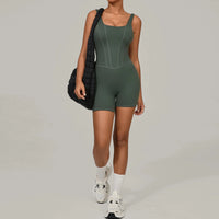 Padded Sports Jumpsuit Short Women Yoga Sets Gym Bodysuits Sexy Backless Fitness Jumpsuits Female Push Up Workout Overalls - Level Up Fitness Shop