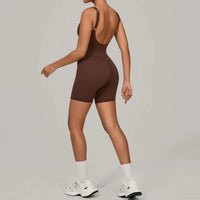 Padded Sports Jumpsuit Short Women Yoga Sets Gym Bodysuits Sexy Backless Fitness Jumpsuits Female Push Up Workout Overalls - Level Up Fitness Shop