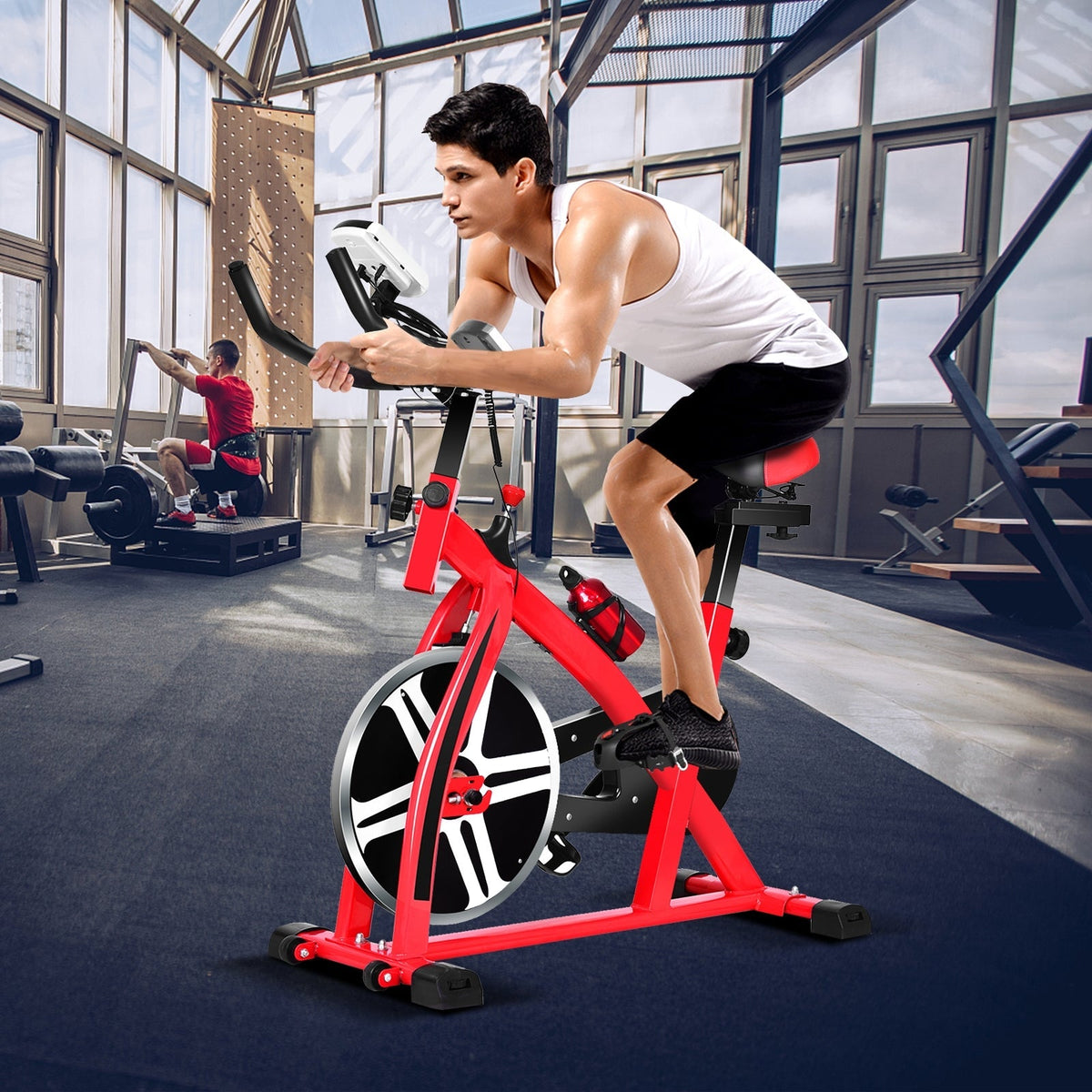 Adjustable stationary exercise bike for indoor cycling