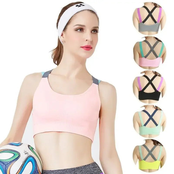 Sports Bra Women Patchwork Cross Back Straps Jogging Gym Crop Top Female Tops Fitness Yoga Shockproof Vest Sport Bras for Women - Level Up Fitness Shop