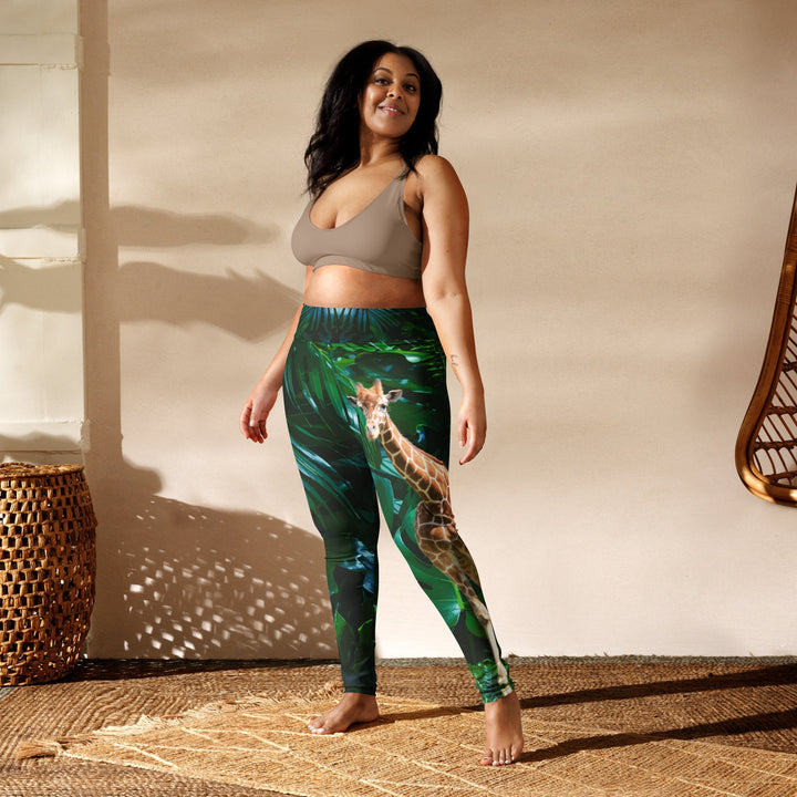 Tall Giraffe Surrounded by Greenery Yoga Leggings - Level Up Fitness Shop