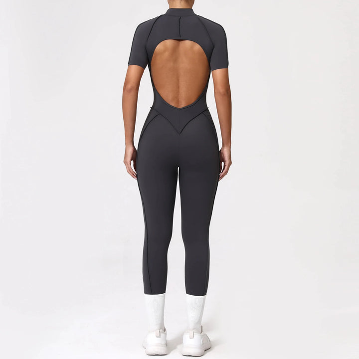 With Zipper Hollow Back Yoga Jumpsuit Sportswear Women Gym Clothes Running Fitness Yoga Backless Bodysuit - Level Up Fitness Shop