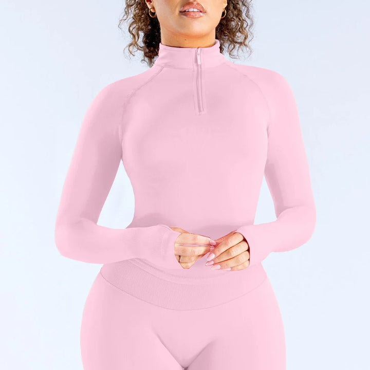 Women Half Zip Long Sleeve Yoga Top Thumb Hole Slim Fit Stretchy Sports Workout Running Fitness Active Shirts - Level Up Fitness Shop