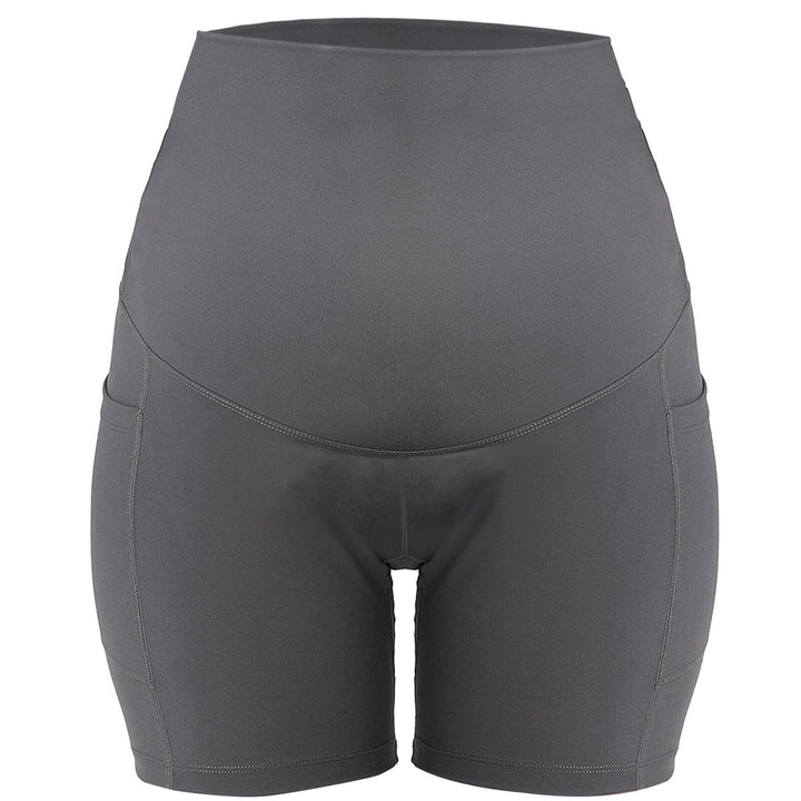 Women Maternity Shorts Seamless Pregnancy Underwear Shapewear Fitness Yoga Running Shorts High Waist Over The Belly Pants with Two Side Pockets - Level Up Fitness Shop