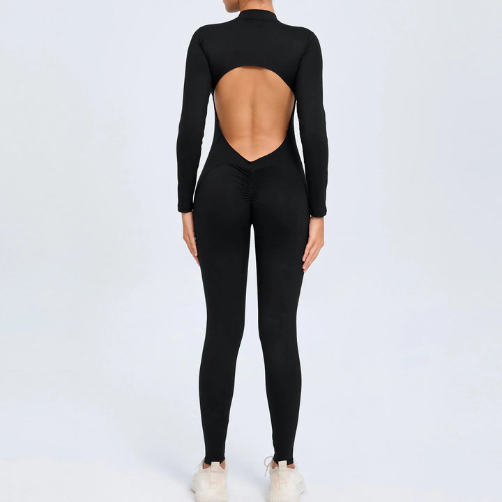 Women Sportwear Yoga Jumpsuit Zip Long Sleeve Back Open Outfit Fitness Tracksuit Tight One-piece Gym Overalls Sports Bodysuit - Level Up Fitness Shop