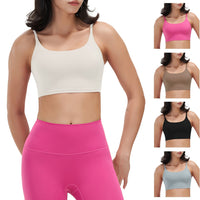 Women Strap Sport Bras Padded StrappyÊCrop Square Neck Low Impact Bras SexyÊFitnessÊTank Tops with Removable Pads Flat Straps for Gym Yoga Workout Run - Level Up Fitness Shop
