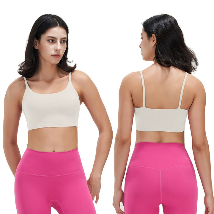 Women Strap Sport Bras Padded StrappyÊCrop Square Neck Low Impact Bras SexyÊFitnessÊTank Tops with Removable Pads Flat Straps for Gym Yoga Workout Run - Level Up Fitness Shop