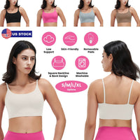 Women Strap Sport Bras Padded StrappyÊCrop Square Neck Low Impact Bras SexyÊFitnessÊTank Tops with Removable Pads Flat Straps for Gym Yoga Workout Run - Level Up Fitness Shop