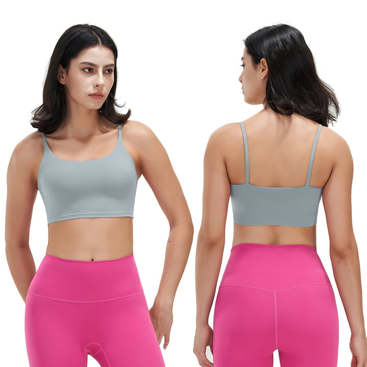 Women Strap Sport Bras Padded StrappyÊCrop Square Neck Low Impact Bras SexyÊFitnessÊTank Tops with Removable Pads Flat Straps for Gym Yoga Workout Run - Level Up Fitness Shop