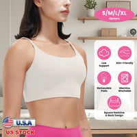 Women Strap Sport Bras Padded StrappyÊCrop Square Neck Low Impact Bras SexyÊFitnessÊTank Tops with Removable Pads Flat Straps for Gym Yoga Workout Run - Level Up Fitness Shop
