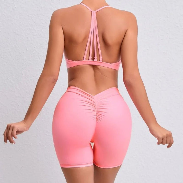 Women's 2-Piece Yoga Sets High Waist Seamless Shorts Hip-Lifting & Backless Gym Leggings Quick Dry Workout Fitness Suits - Level Up Fitness Shop