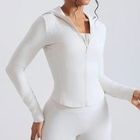 Women's Nude Faux Leather Yoga Top Windproof Tight Fitting Slimming Waist Cinching Zipper Sports Jacket Outdoor and Fitness Top - Level Up Fitness Shop