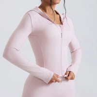 Women's Nude Faux Leather Yoga Top Windproof Tight Fitting Slimming Waist Cinching Zipper Sports Jacket Outdoor and Fitness Top - Level Up Fitness Shop