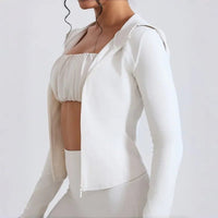 Women's Nude Faux Leather Yoga Top Windproof Tight Fitting Slimming Waist Cinching Zipper Sports Jacket Outdoor and Fitness Top - Level Up Fitness Shop