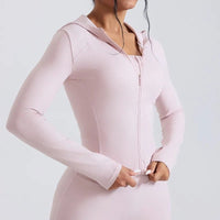 Women's Nude Faux Leather Yoga Top Windproof Tight Fitting Slimming Waist Cinching Zipper Sports Jacket Outdoor and Fitness Top - Level Up Fitness Shop