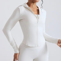 Women's Nude Faux Leather Yoga Top Windproof Tight Fitting Slimming Waist Cinching Zipper Sports Jacket Outdoor and Fitness Top - Level Up Fitness Shop
