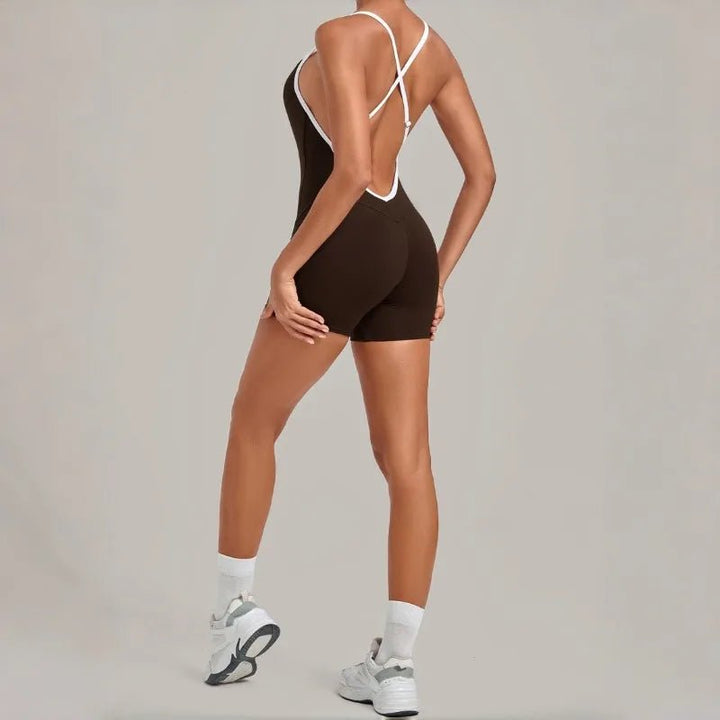 Women's Seamless Yoga Jumpsuits Fitness Sports Gym Hip-lifting Sleeveless One-piece Backless Workout Training Shorts Jumpsuit - Level Up Fitness Shop