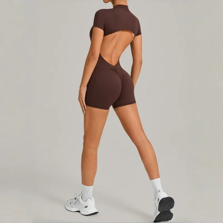 Women's Seamless Yoga Jumpsuits Sports Fitness Beauty Back Slim Fit Short-Sleeves One-Piece Workout Gym Training Bodysuits - Level Up Fitness Shop