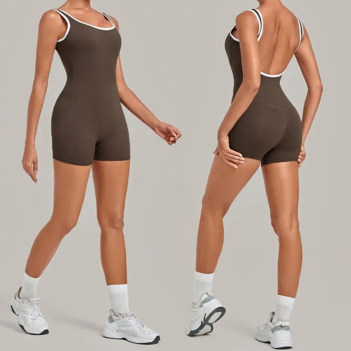Women's Seamless Yoga Jumpsuits Sports Fitness Gym Sleeveless Backless Hip-lifting Shorts One-piece Training Workout Jumpsuit - Level Up Fitness Shop