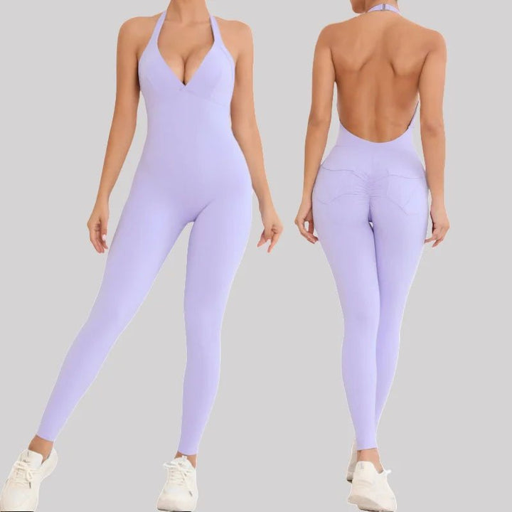 Women's Seamless Yoga Jumpsuits Sports Fitness Peach Hip-lifting Beauty Backless One-piece Pocket Tight Workout Gym Bodysuit - Level Up Fitness Shop